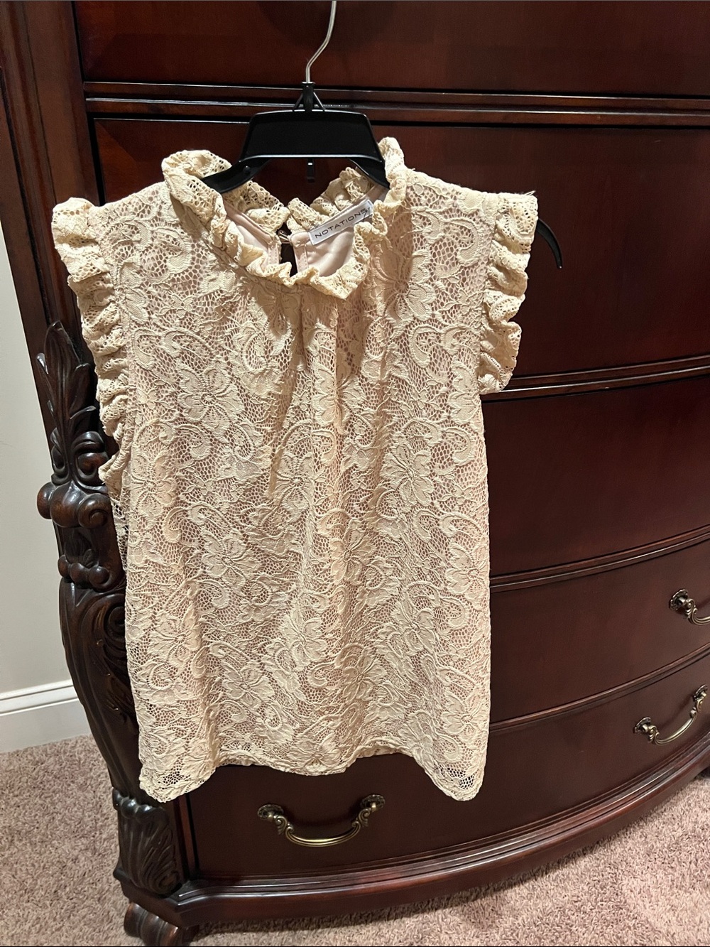 Notations Cream Lace Ruffle Cap-Sleeve Blouse
